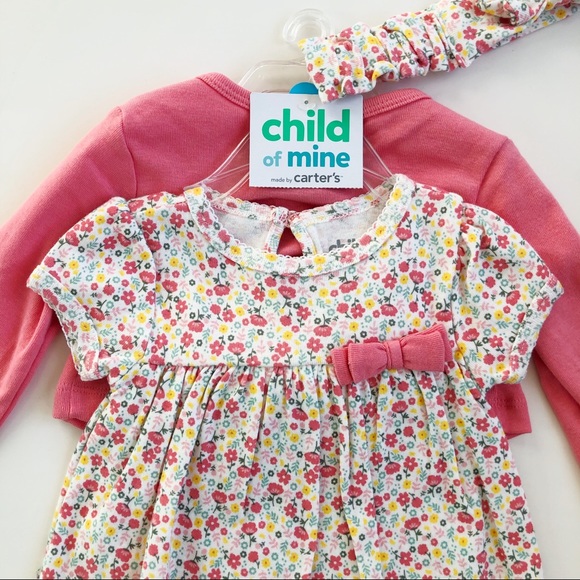 CARTER’S 6-9 Floral Romper Cardigan Headband Set - Picture 5 of 15